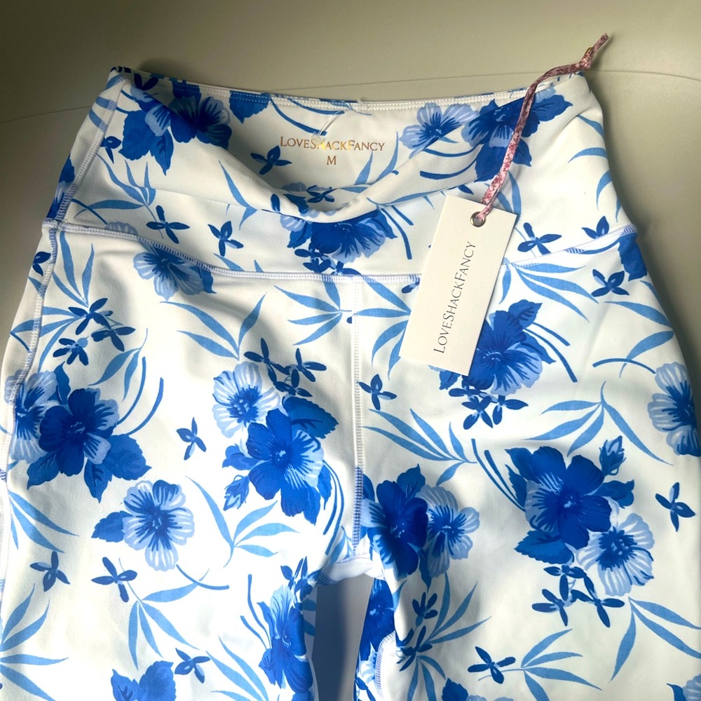 NWT LoveShackFancy GIADA Biker Blue Floral Shorts